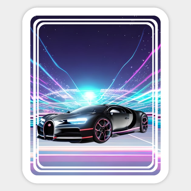 bugatti chiron a super car in black with neon details rounded corners Sticker by BritoStore
